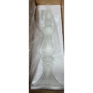 Pottery Barn ~24" Ribbed Swirl Clear Art‎ Glass Genie Bottle Decanter MCM Style